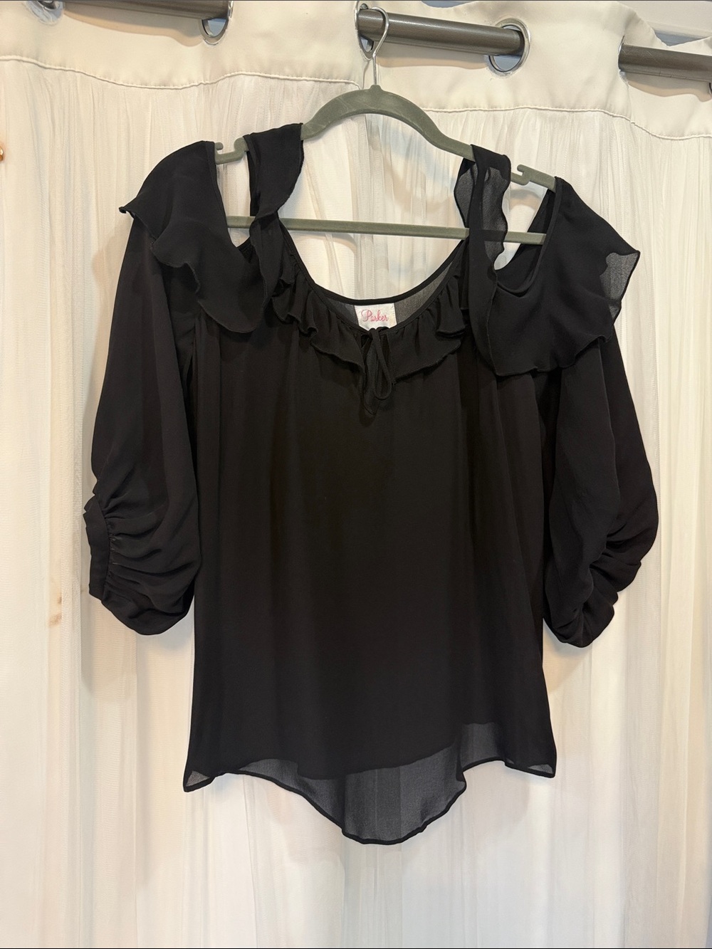 Parker Black Ruffle Cold-Shoulder Blouse